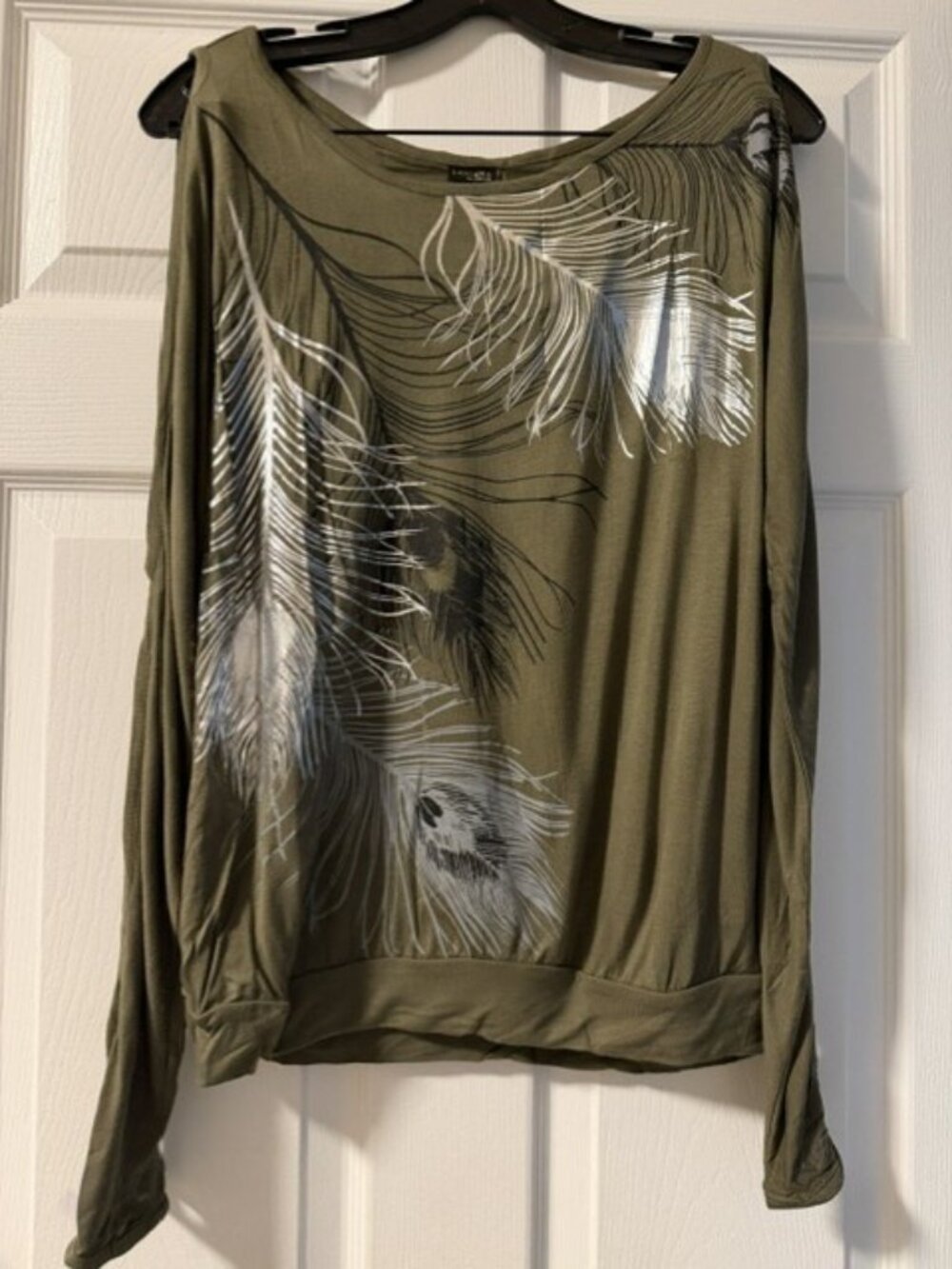 Venus olive green top  cold-shoulder design with a silver